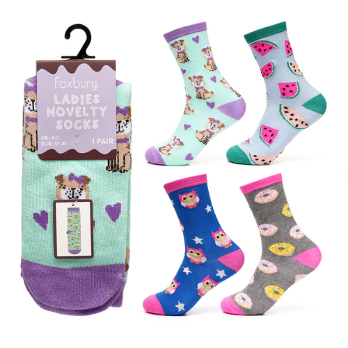Fun Women's Print Socks – Owls, Watermelon, Donuts, Puppies 
